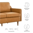Pemberly Row Modern Cushion Back Genuine Leather Upholstered Loveseat in Tan
