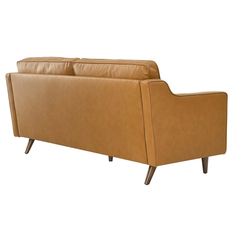 Pemberly Row Contemporary Genuine Leather Upholstered Sofa in Tan