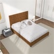 Pemberly Row Mid Century Modern Cognac Tan Velvet Upholstered Queen Platform Bed