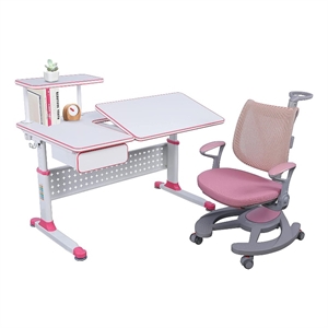 pemberly row children's height adjustable chair with study desk in pink