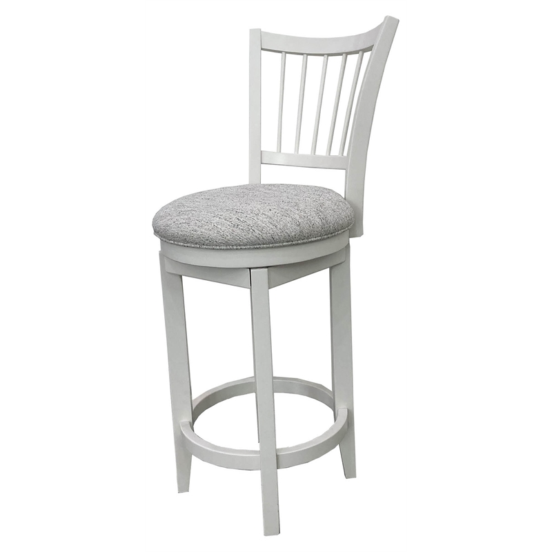 Pemberly Row Dining Wood Spindle Back Swivel Barstool in White