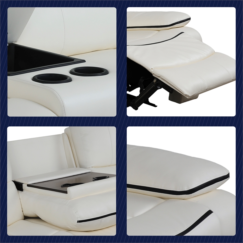 Pemberly Row 3-Piece Modern Leather Recliner Sofa Set in White
