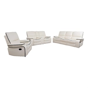 Pemberly Row 3-Piece Modern Leather Recliner Sofa Set in White
