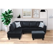 Pemberly Row L Shaped Black Couch with Ottoman(Pillows Included) Microfiber