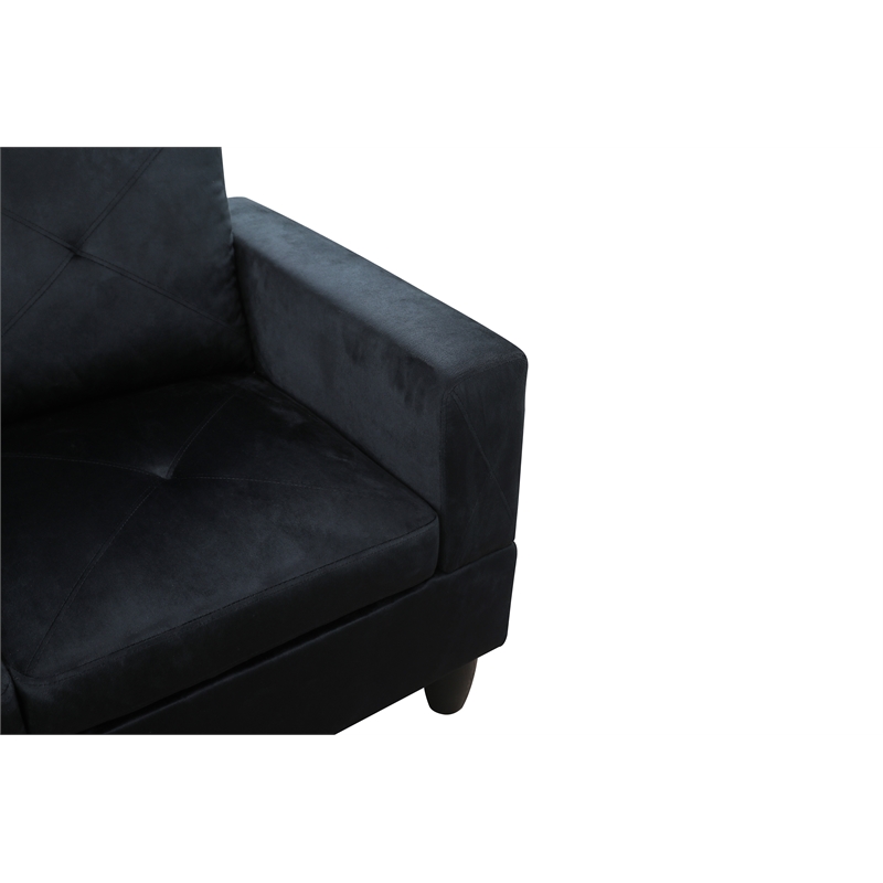 Pemberly Row L Shaped Black Couch with Ottoman(Pillows Included) Microfiber