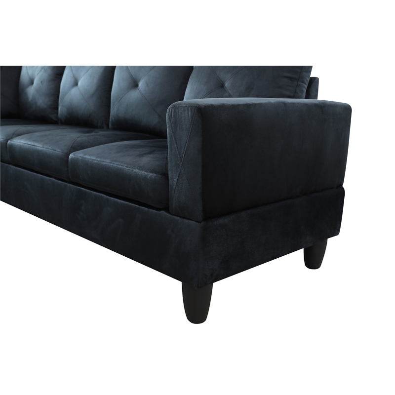 Pemberly Row L Shaped Black Couch with Ottoman(Pillows Included) Microfiber