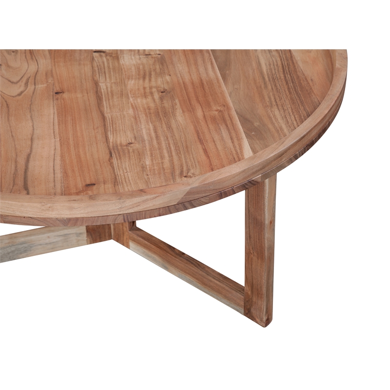 Pemberly Row Round Wood Coffee Table with Tray Top in Natural