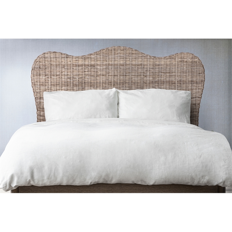 Pemberly Row Modern Coastal Rattan/Wood Queen Headboard in Gray