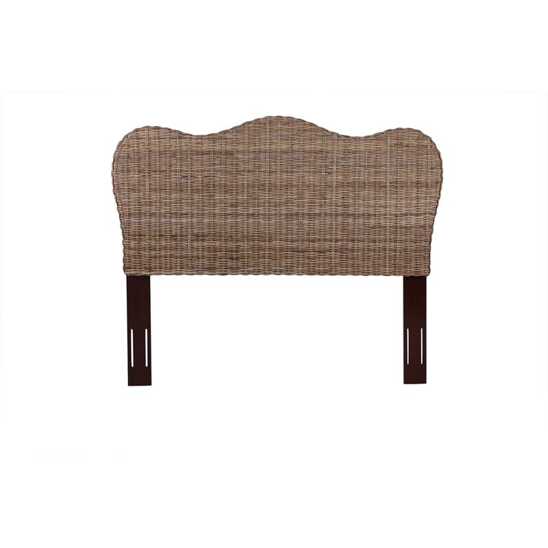 Pemberly Row Modern Coastal Rattan/Wood Queen Headboard in Gray