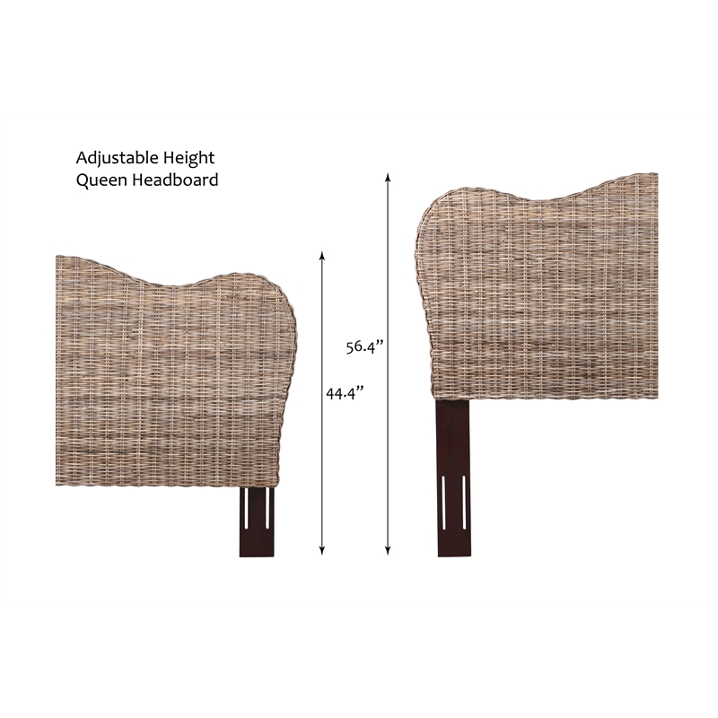 Pemberly Row Modern Coastal Rattan/Wood Queen Headboard in Gray
