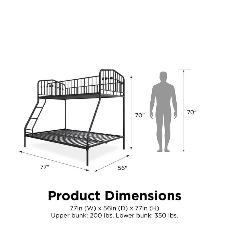 Pemberly Row Modern / Contemporary Twin/Full Metal Bunk Bed in Black