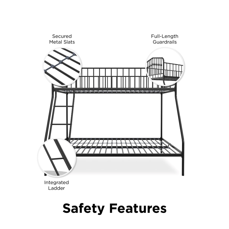 Pemberly Row Modern / Contemporary Twin/Full Metal Bunk Bed in Black