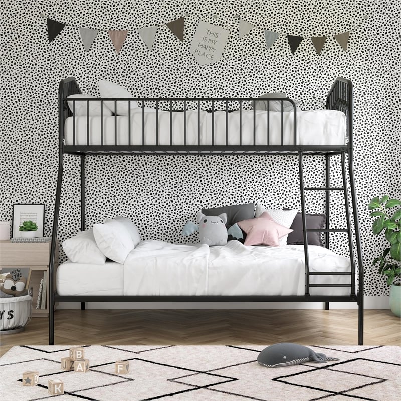 Pemberly Row Modern / Contemporary Twin/Full Metal Bunk Bed in Black