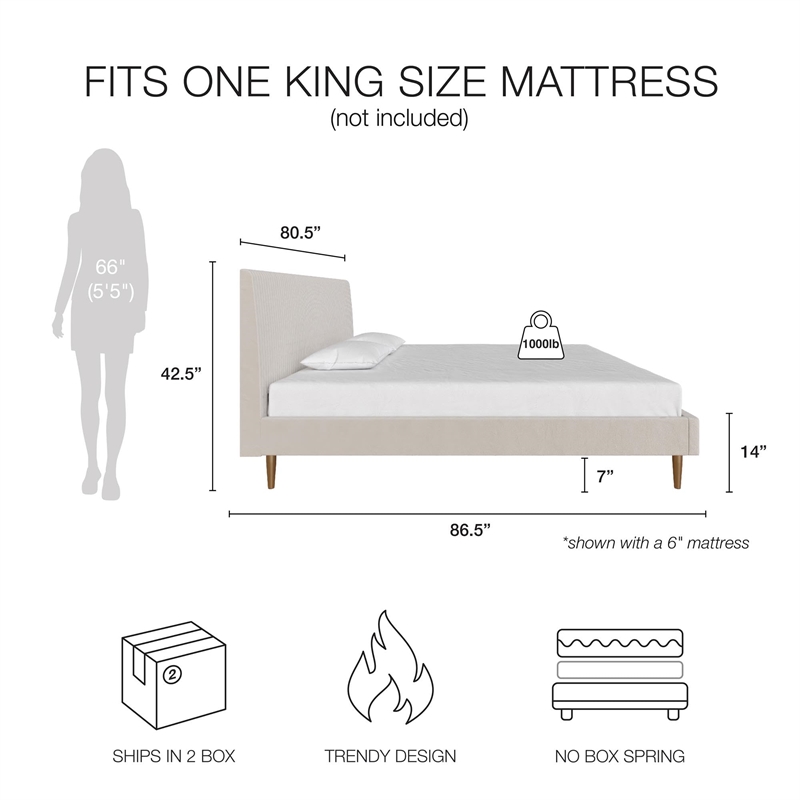 Pemberley Row Upholstered Ivory King Platform Bed Unassembled