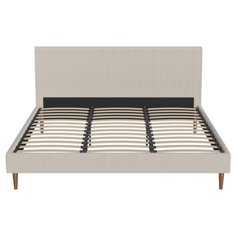 Pemberley Row Upholstered Ivory King Platform Bed Unassembled