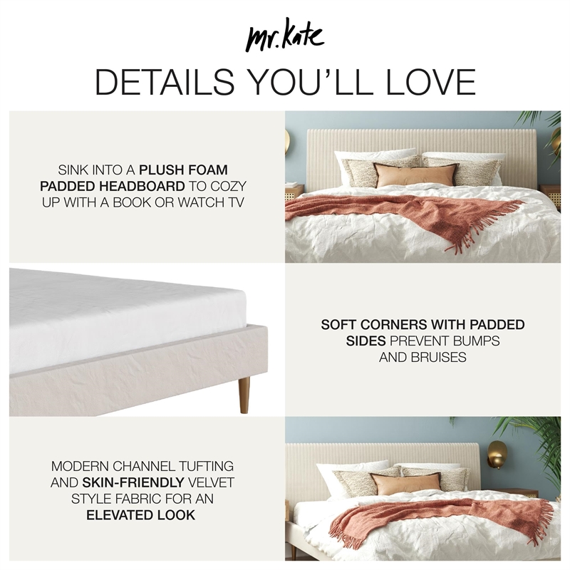 Pemberley Row Upholstered Ivory King Platform Bed Unassembled