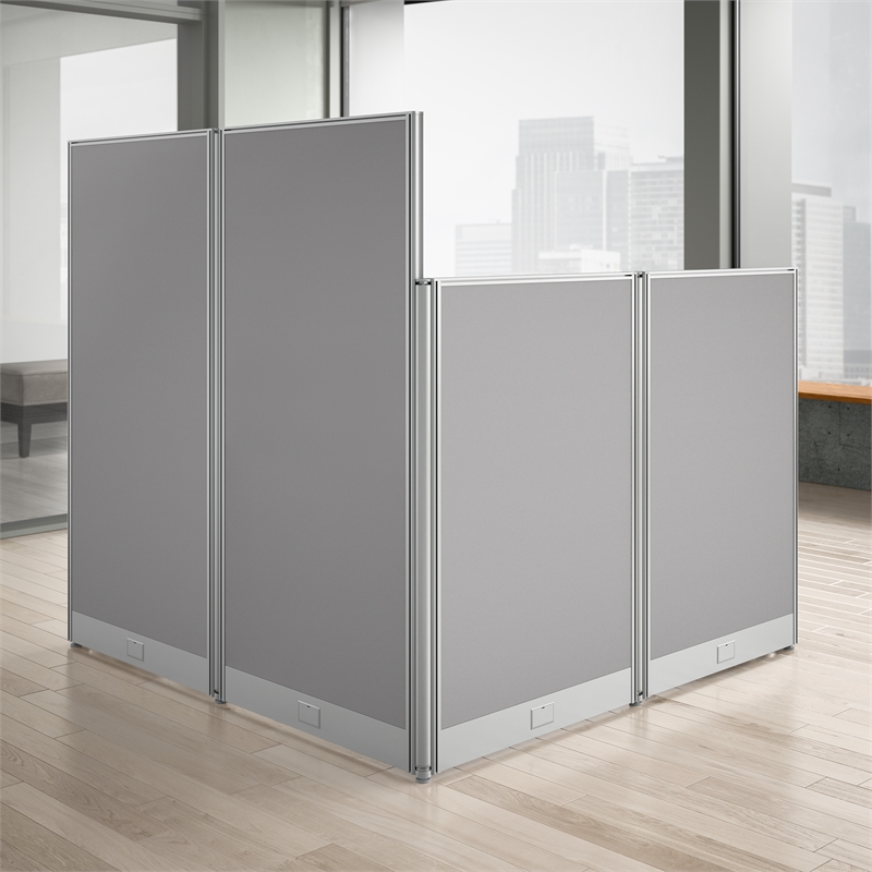 Pemberly Row 65W L Shaped Cubicle Desk in Pure White - Engineered Wood