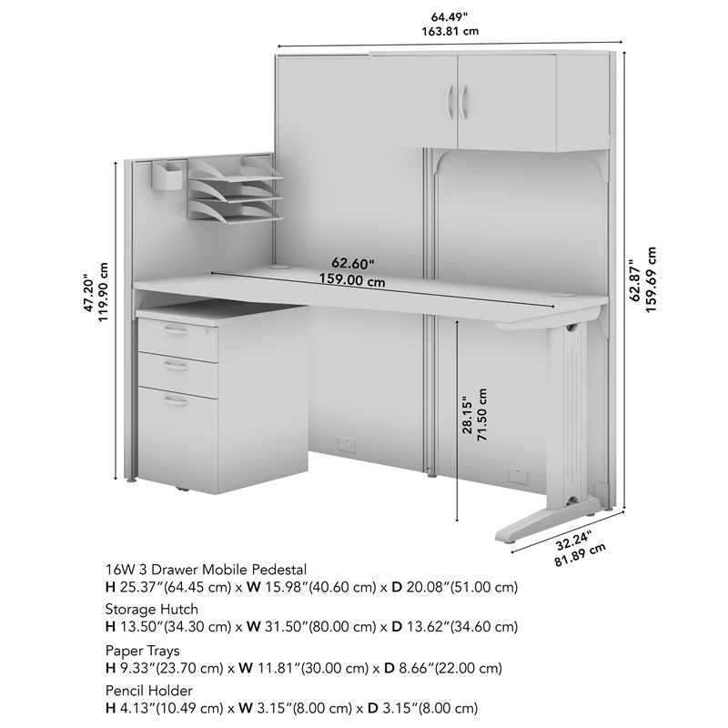 Pemberly Row 65W Cubicle Desk with Storage in Pure White - Engineered Wood