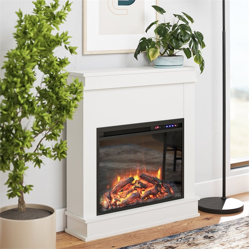 Pemberly Row Electric Fireplace w/ Mantel & Touchscreen Display in White