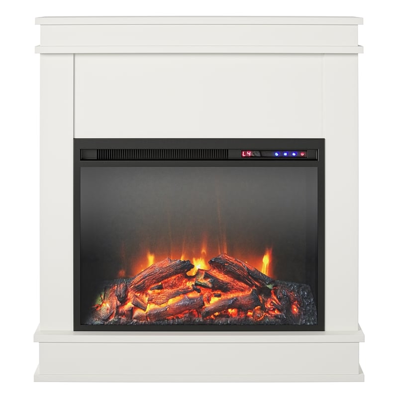 Pemberly Row Electric Fireplace w/ Mantel & Touchscreen Display in White