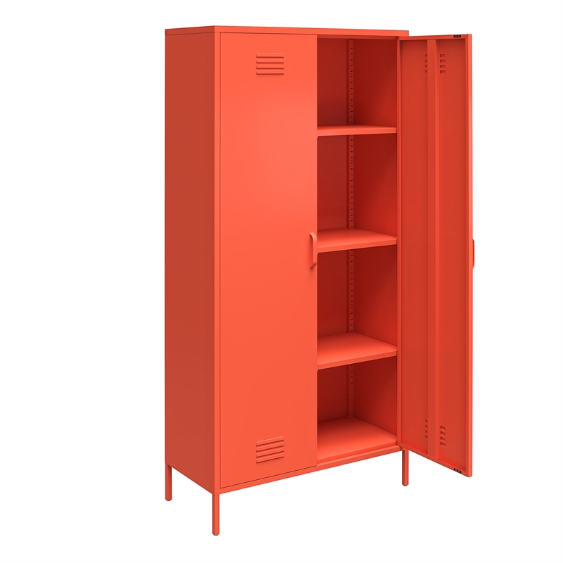 Pemberly Row 2 Door Tall Metal Locker Style Storage Cabinet in Orange