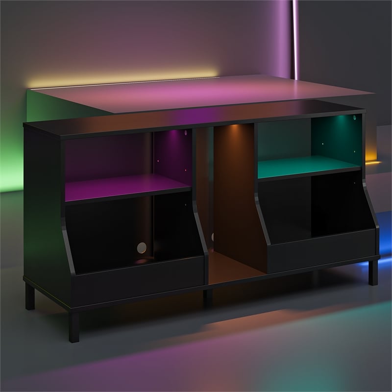 Pemberly Row Youth Gaming TV Stand w/ ARGB LED Lights in Black