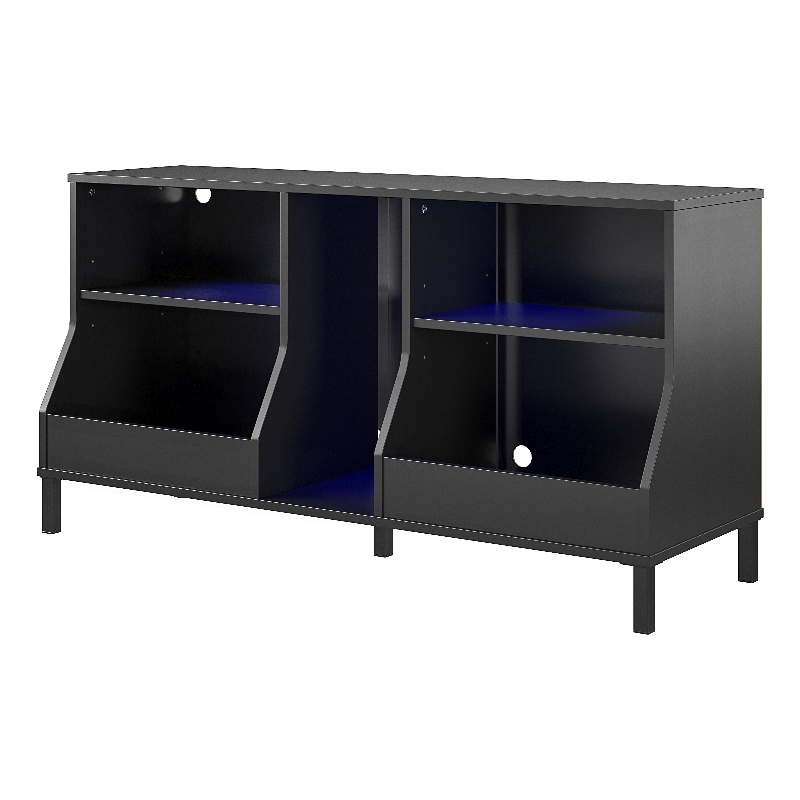 Pemberly Row Youth Gaming TV Stand w/ ARGB LED Lights in Black