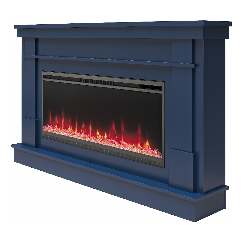 Pemberly Row Mantel Electric Fireplace & Crystal Ember Bed in Navy