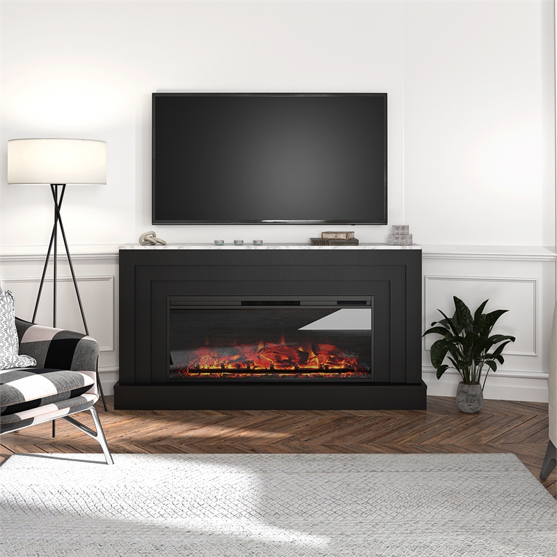 Pemberly Row Engineered Wood Electric Fireplace in Black/White