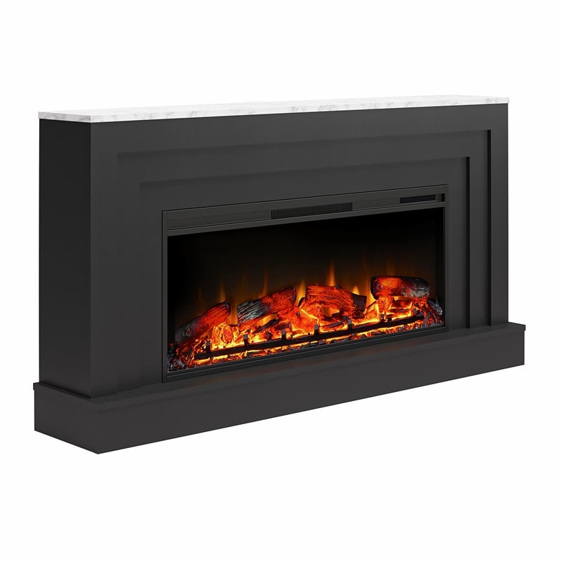 Pemberly Row Engineered Wood Electric Fireplace in Black/White