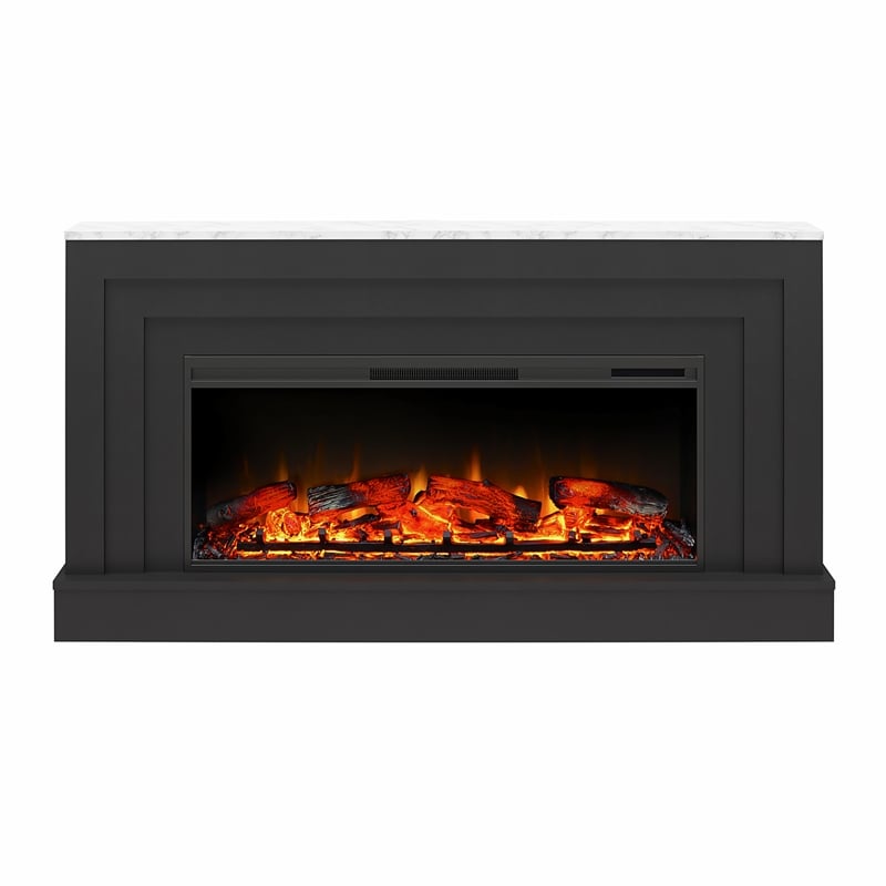 Pemberly Row Engineered Wood Electric Fireplace in Black/White