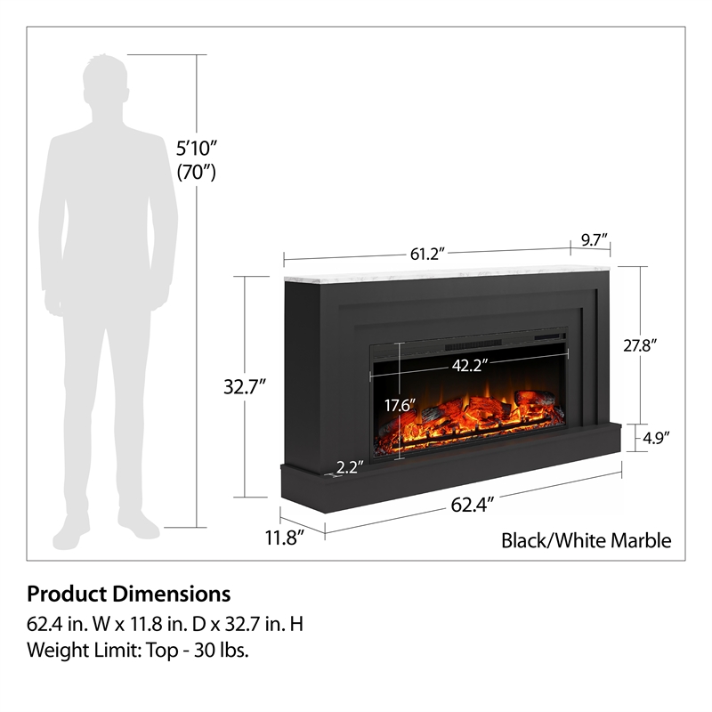 Pemberly Row Engineered Wood Electric Fireplace in Black/White