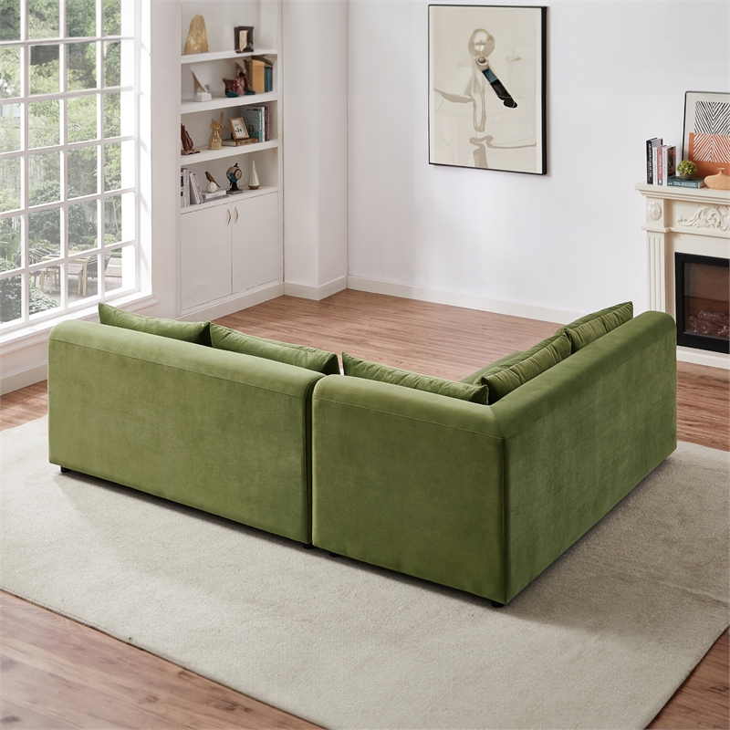 Pemberly Row Mid Century Modern Modular Olive Green Velvet Comfy Sectional Couch