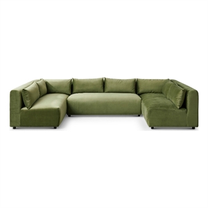 Pemberly Row Mid Century Modern Modular Olive Green Velvet Comfy Sectional Couch