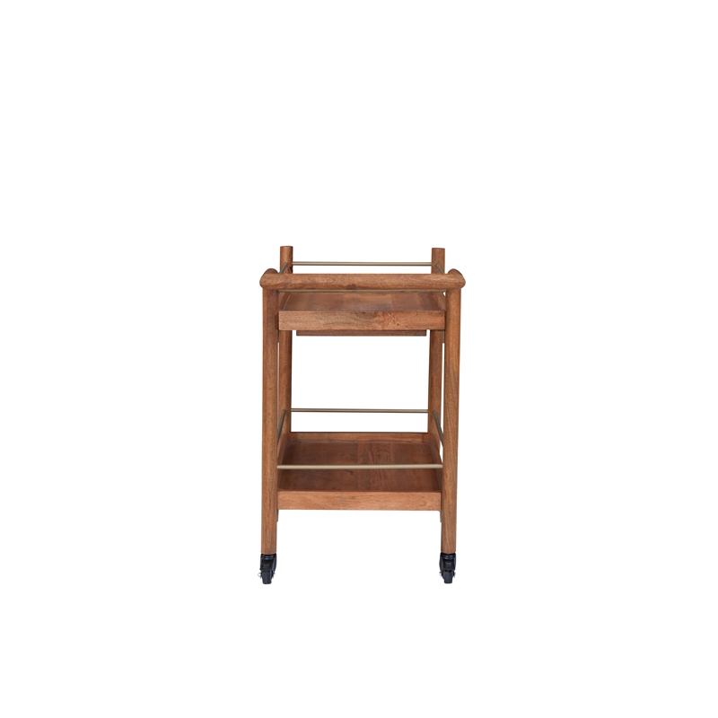 Pemberly Row 2 Shelf Nutmeg Solid Wood Bar Cart with Stemware Storage