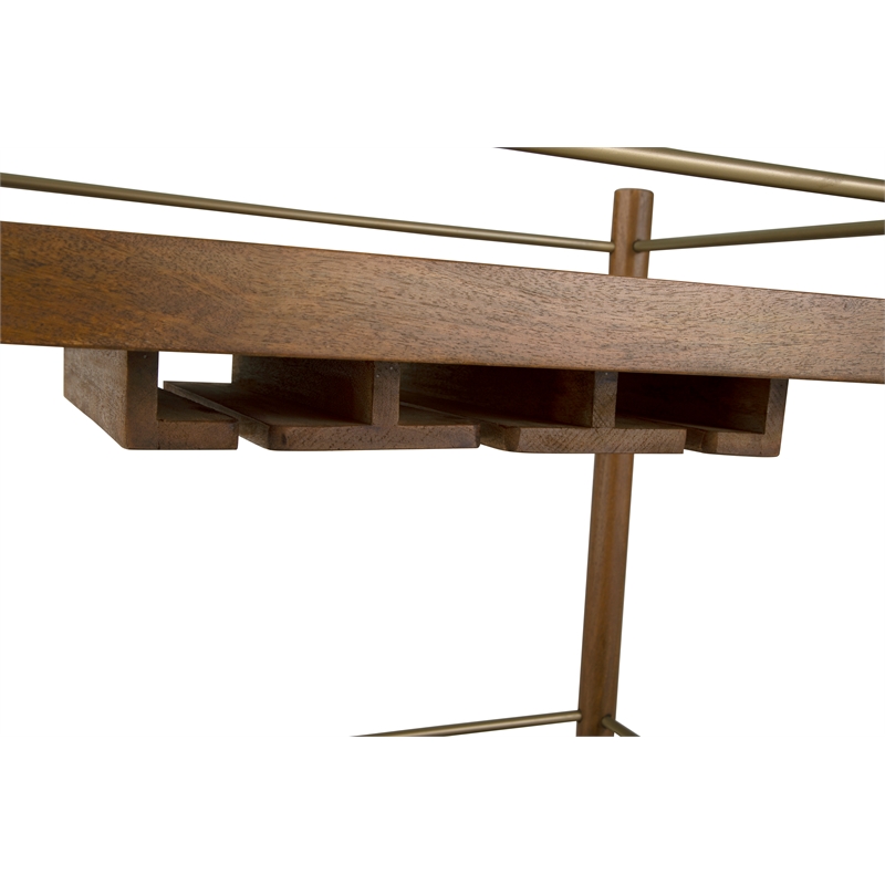 Pemberly Row 2 Shelf Nutmeg Solid Wood Bar Cart with Stemware Storage
