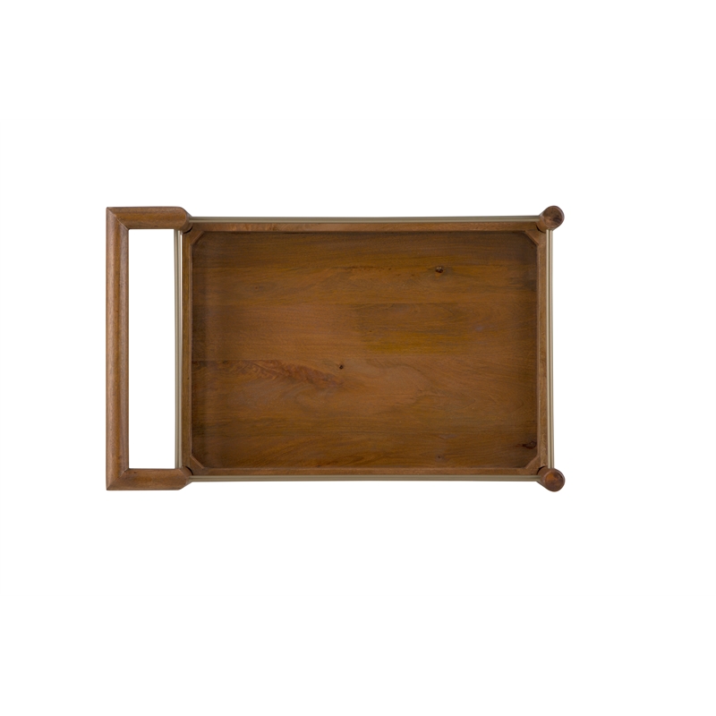 Pemberly Row 2 Shelf Nutmeg Solid Wood Bar Cart with Stemware Storage