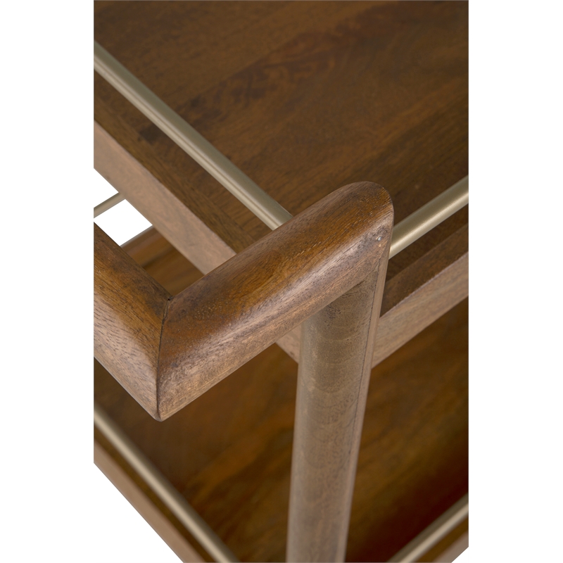 Pemberly Row 2 Shelf Nutmeg Solid Wood Bar Cart with Stemware Storage
