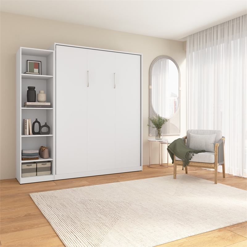 Pemberly Row Wood Queen Murphy Bed with Closet Organizer in White