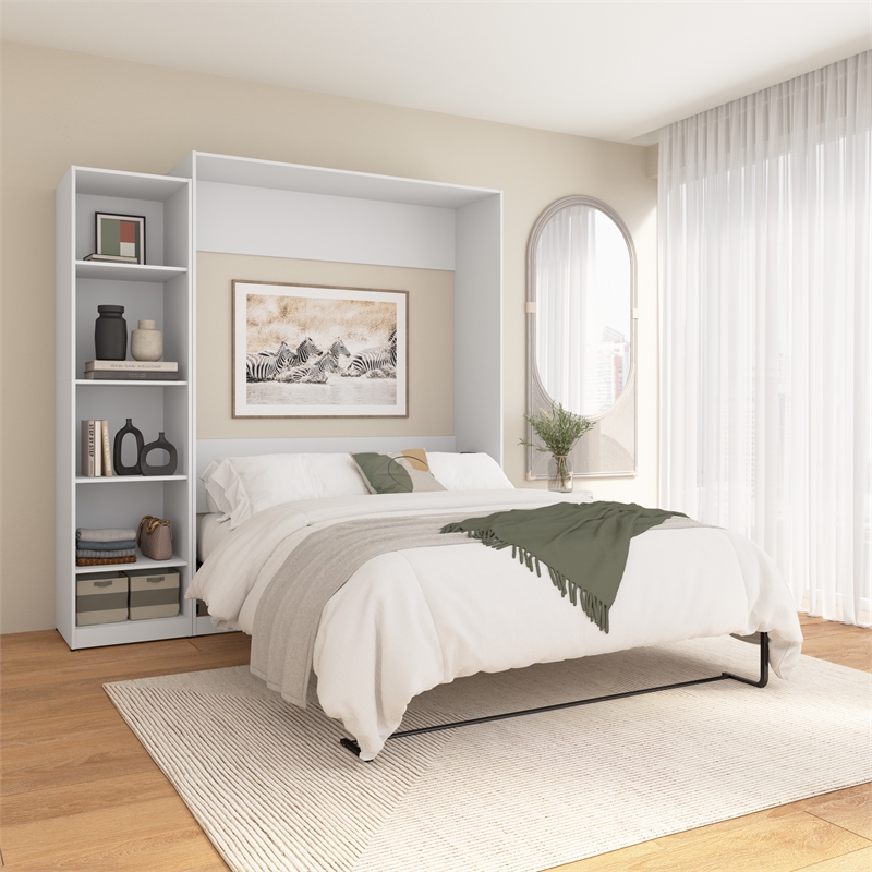 Pemberly Row Wood Queen Murphy Bed with Closet Organizer in White