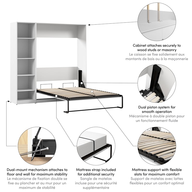 Pemberly Row Wood Full Murphy Bed with Closet Organizer in Gray