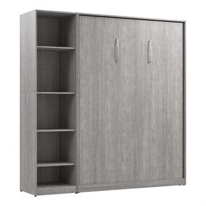 Pemberly Row Wood Full Murphy Bed with Closet Organizer in Gray