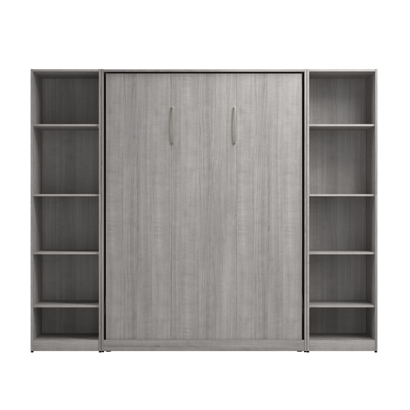 Pemberly Row Wood Full Murphy Bed with Closet Organizers in Gray
