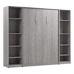 Pemberly Row Wood Full Murphy Bed with Closet Organizers in Gray