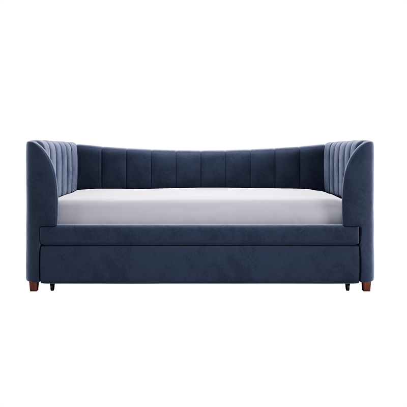 Pemberly Row Twin Upholstered Daybed and Trundle - Navy Blue Velvet