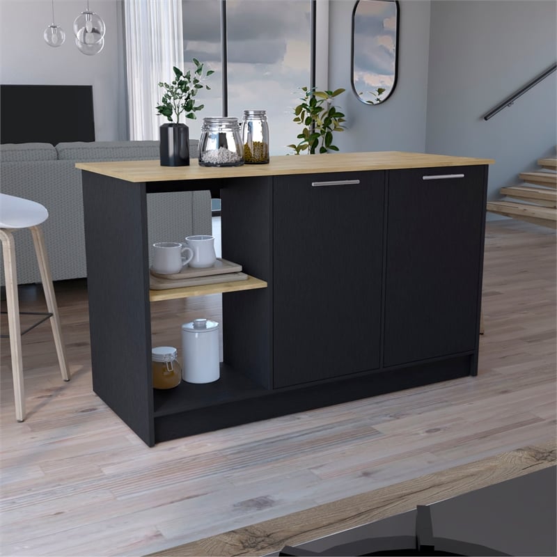 Pemberly Row Modern Engineered Wood Kitchen Island in Multi-Color