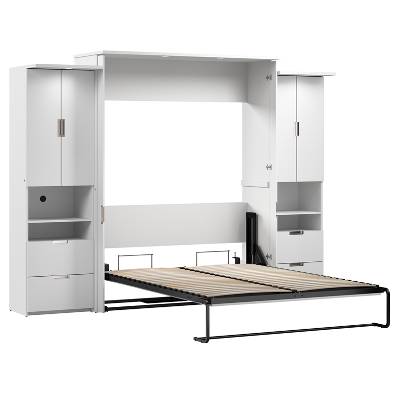 Pemberly Row Modern Engineered Wood Queen Murphy Bedroom Sets in White