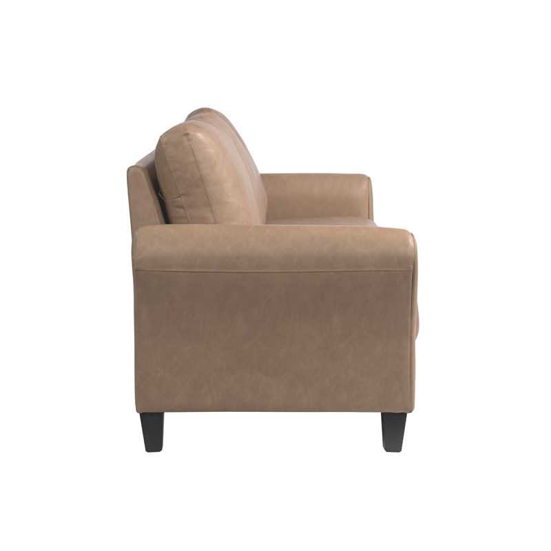 Pemberly Row Modern Stationary Sofa in Light Brown Faux Leather