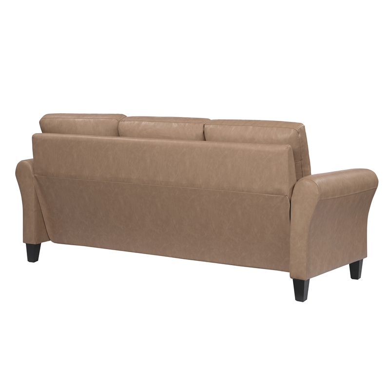 Pemberly Row Modern Stationary Sofa in Light Brown Faux Leather