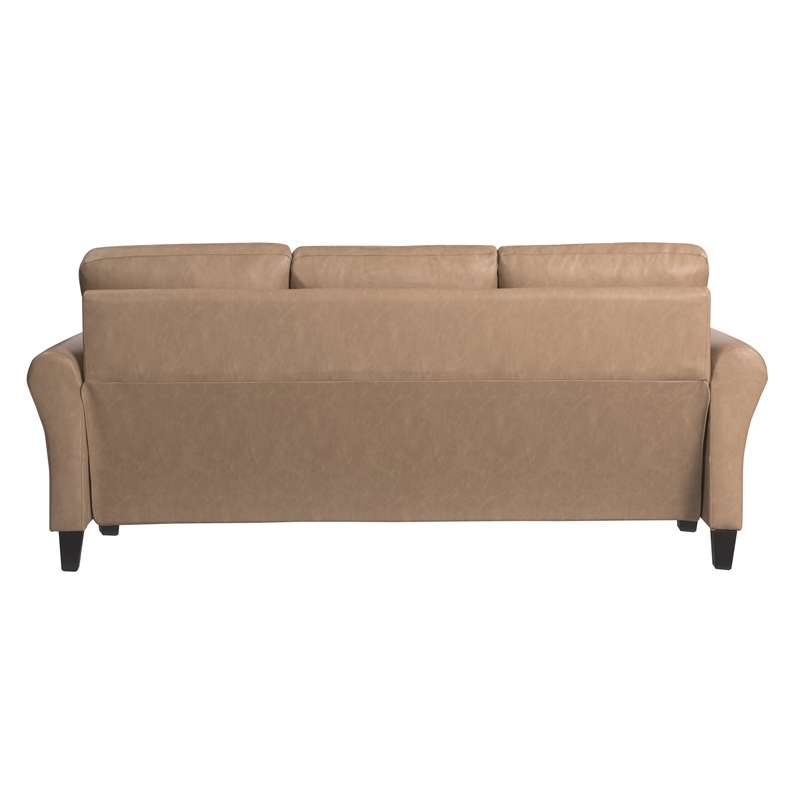 Pemberly Row Modern Stationary Sofa in Light Brown Faux Leather